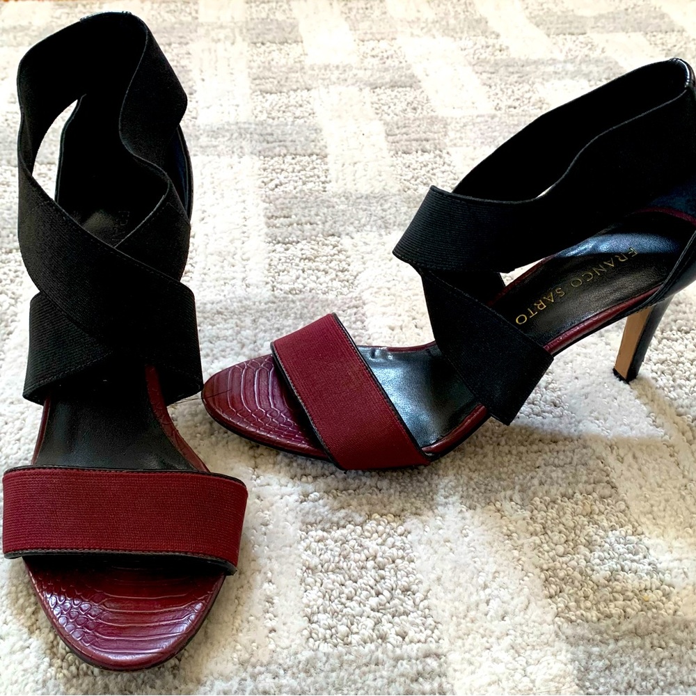 Franco Sarto Burgundy Black Strappy Heel